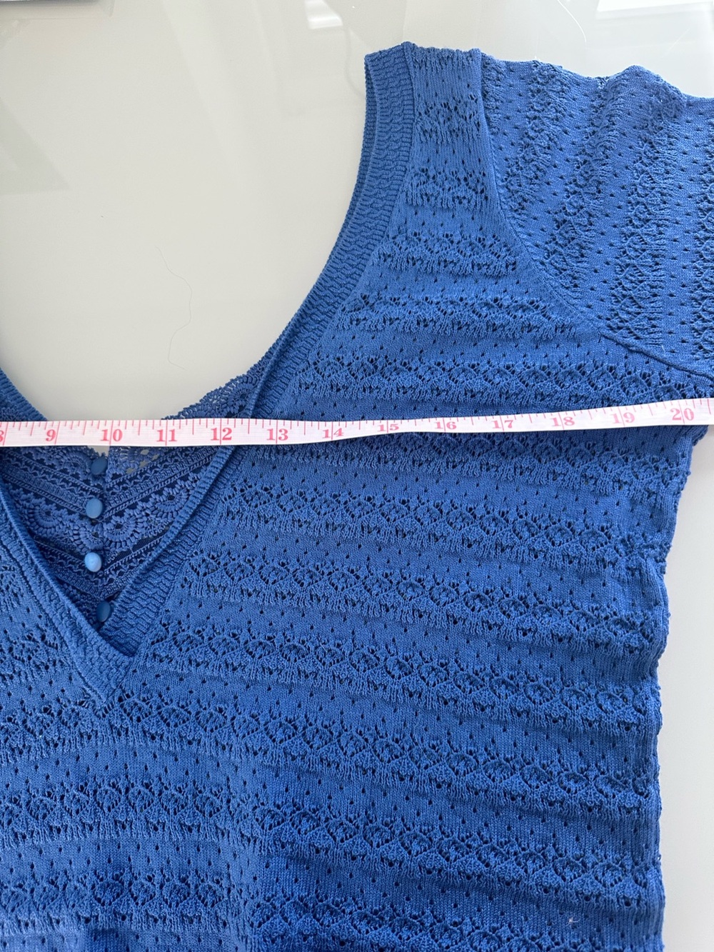 Sezane Blue V-Neck Textured Knit Sweater - Picture 6 of 8